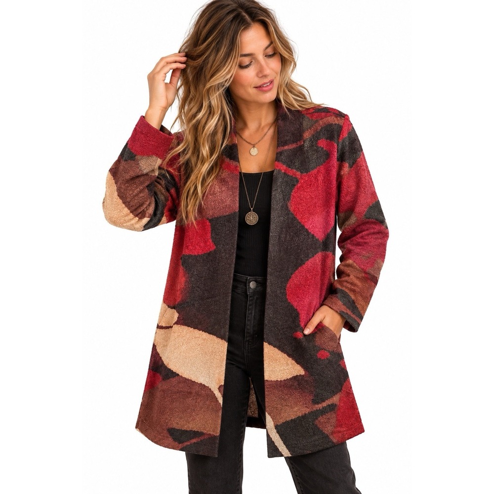 NWT Chico's Long Line Blazer S Red Jacket Cardigan Artsy Boho Office Career
